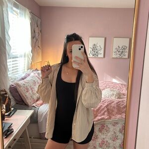 Amazon Women's Striped Button Down Shirt - Cream